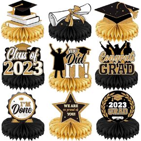 Yisong 9 Pieces 2024 Graduation Party Table Decorations Class of 2024 Congrats Graduation Centerpieces for Tables Congratulate Honeycomb Centerpiece Table Topper for Grad Party Favor(Blue) in Saudi Arabia