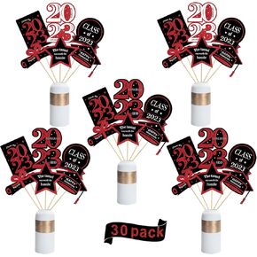 ديكورات حفلات التخرج 2023-30 حزمة من العصي المركزية للتخرج باللونين الأحمر والأسود - 2023 ديكورات التخرج من مستلزمات حفلات التخرج ديكور الطاولة لرياض الأطفال في مرحلة ما قبل المدرسة الثانوية in Kuwait