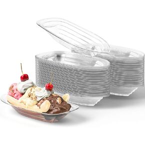 Avant Grub Super Fun، قوارب الموز البلاستيكية القابلة لإعادة التدوير، 50 قطعة. وعاء أطباق آيس كريم صنداي متين للاستعمال مرة واحدة. أكواب بلاستيكية مثالية للمناسبات الاجتماعية أو حفلات أعياد ميلاد الأطفال، 8 أونصات