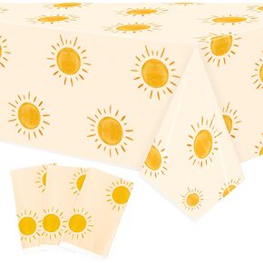 3Pcs First Boho Sun Birthday Party Tablecloths Boho Hippie Sunshine Disposable Plastic Waterproof Rectangular Table Covers First Trip Around The Sun Party Decorations Baby Shower Supplies