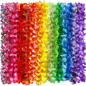 Myamy 36 Counts Hawaiian Leis Necklace Tropical Luau Hawaii Silk Flower Lei Theme Party Favors Wreaths Headbands Holiday Wedding Beach Birthday Decorations (3 Dozens)
