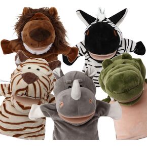 Animal Hand Puppets Set for Kids & Adults - 12.5" Premium Quality Soft Plush Toys with Movable Mouths - Perfect for Storytelling, Teaching, Preschool, Role-Play - Durable, Vibrant, Educational Puppets