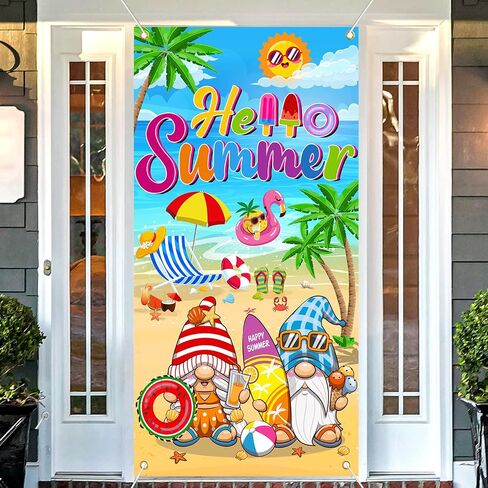 غطاء باب لتزيين حفلات الصيف، لافتة باب بتصميم عبارة Hello Summer مقاس 6 × 2.9 قدم، لافتة باب زينة صيفية للمنزل، غطاء باب بتصميم عبارة Hello Summer in Saudi Arabia