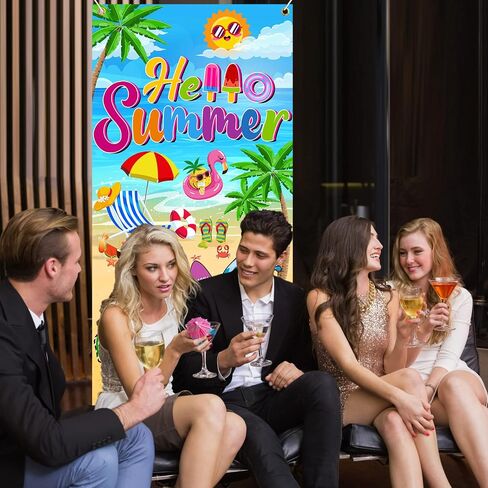 غطاء باب لتزيين حفلات الصيف، لافتة باب بتصميم عبارة Hello Summer مقاس 6 × 2.9 قدم، لافتة باب زينة صيفية للمنزل، غطاء باب بتصميم عبارة Hello Summer in Saudi Arabia