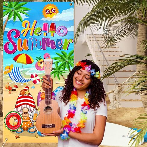غطاء باب لتزيين حفلات الصيف، لافتة باب بتصميم عبارة Hello Summer مقاس 6 × 2.9 قدم، لافتة باب زينة صيفية للمنزل، غطاء باب بتصميم عبارة Hello Summer in Saudi Arabia