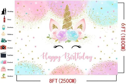 Mocsicka Unicorn Backdrop Birthday Decorations for Girls 5x3ft Pastel Rainbow Unicorn Happy Birthday Banner Party Decorations Photo Booth Props in Saudi Arabia
