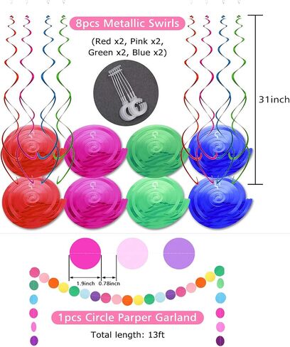 Happy Birthday Banner, Rainbow Birthday Banner, 6 Honeycomb Balls, 8 Metallic Hanging Swirls and Circle Parper Garland, Happy Birthday Decorations in Kuwait