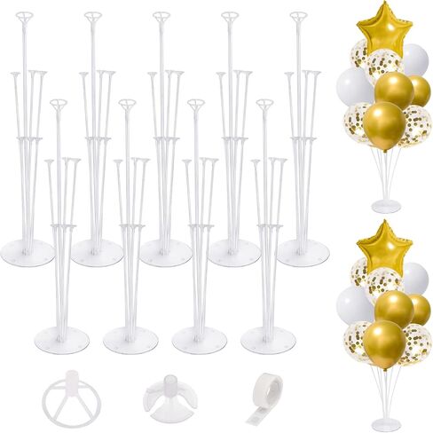 HOLICOLOR 9 Set Balloon Stands for Table, 28" Height Clear Table Balloon Centerpiece Stand with 63 Balloon Cups and Glue for Birthday Party Wedding Festival Balloons Decorations in Kuwait