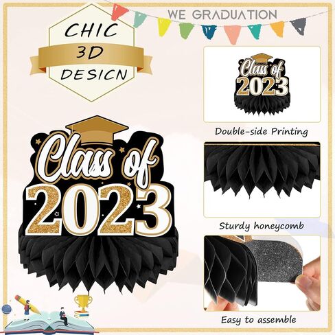 Yisong 9 Pieces 2024 Graduation Party Table Decorations Class of 2024 Congrats Graduation Centerpieces for Tables Congratulate Honeycomb Centerpiece Table Topper for Grad Party Favor(Blue) in Kuwait