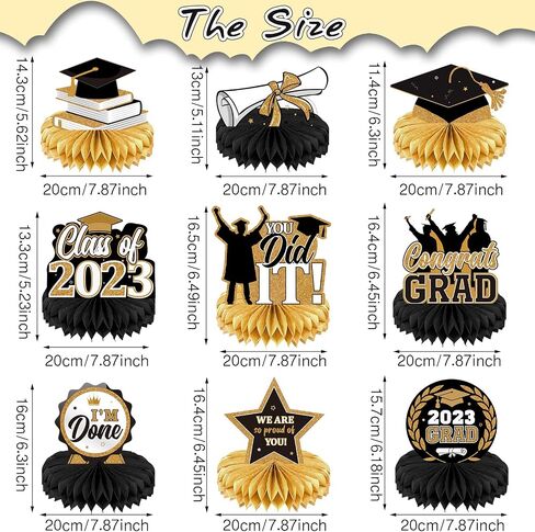 Yisong 9 Pieces 2024 Graduation Party Table Decorations Class of 2024 Congrats Graduation Centerpieces for Tables Congratulate Honeycomb Centerpiece Table Topper for Grad Party Favor(Blue) in Kuwait
