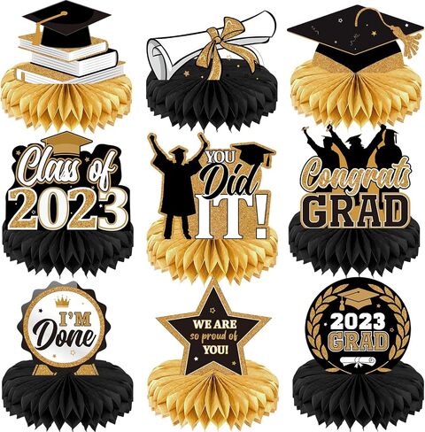 Yisong 9 Pieces 2024 Graduation Party Table Decorations Class of 2024 Congrats Graduation Centerpieces for Tables Congratulate Honeycomb Centerpiece Table Topper for Grad Party Favor(Blue) in Kuwait