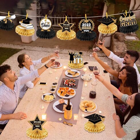 Yisong 9 Pieces 2024 Graduation Party Table Decorations Class of 2024 Congrats Graduation Centerpieces for Tables Congratulate Honeycomb Centerpiece Table Topper for Grad Party Favor(Blue) in Kuwait