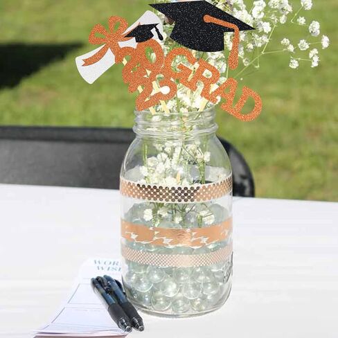 Orange Glitter Graduation Centerpiece Class of Table Signs Grad Sticks Diploma Cap Party Decoration Favors 16 Pieces in Saudi Arabia