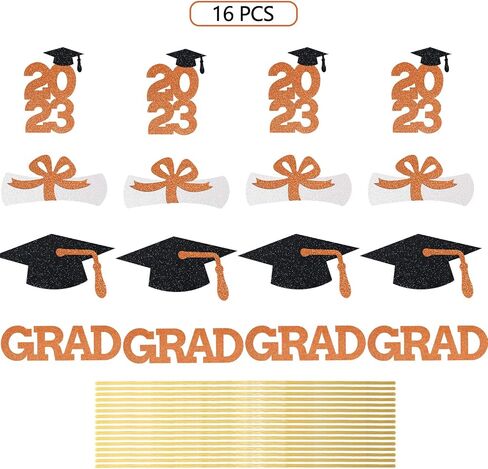 Orange Glitter Graduation Centerpiece Class of Table Signs Grad Sticks Diploma Cap Party Decoration Favors 16 Pieces in Saudi Arabia