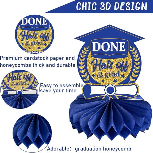8 PCS Graduation Centerpieces for Tables 2023 Blue and Gold Honeycomb Centerpiece Class of 2023 Graduation Decorations Party Favors in Saudi Arabia