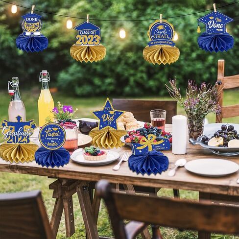 8 PCS Graduation Centerpieces for Tables 2023 Blue and Gold Honeycomb Centerpiece Class of 2023 Graduation Decorations Party Favors in Saudi Arabia