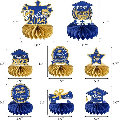8 PCS Graduation Centerpieces for Tables 2023 Blue and Gold Honeycomb Centerpiece Class of 2023 Graduation Decorations Party Favors in Saudi Arabia