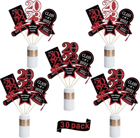ديكورات حفلات التخرج 2023-30 حزمة من العصي المركزية للتخرج باللونين الأحمر والأسود - 2023 ديكورات التخرج من مستلزمات حفلات التخرج ديكور الطاولة لرياض الأطفال في مرحلة ما قبل المدرسة الثانوية in Kuwait