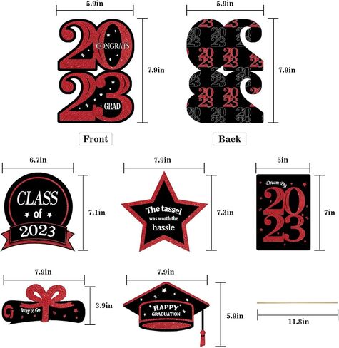 ديكورات حفلات التخرج 2023-30 حزمة من العصي المركزية للتخرج باللونين الأحمر والأسود - 2023 ديكورات التخرج من مستلزمات حفلات التخرج ديكور الطاولة لرياض الأطفال في مرحلة ما قبل المدرسة الثانوية in Kuwait