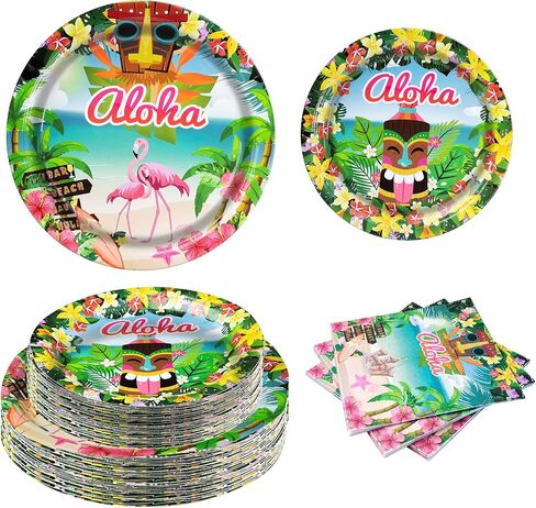 180PCS Hawaiian Aloha Party Supplies Set Serve 60, Luau Tropical Party Paper Plates and Napkins Kit for Summer Pool Beach Birthday Party Decorations, Includes Dinner Plates, Dessert Plates, Napkins in Saudi Arabia