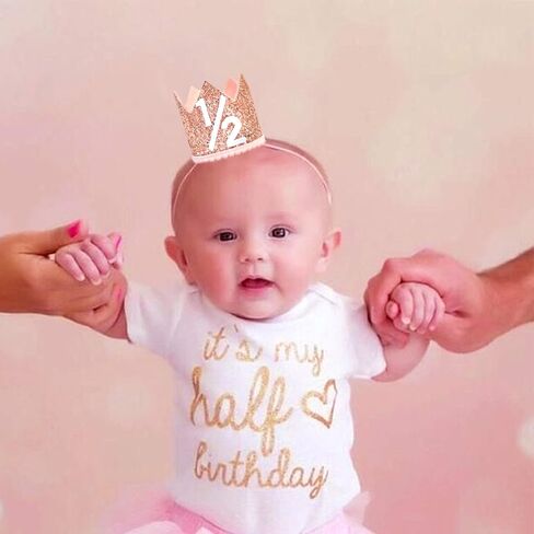 Pink Half Birthday Party Crown - 1/2 Rose Gold Birthday Party Hat, Happy Birthday Crown for Kids, Party Photo Prop, Birthday Party Decorations in Saudi Arabia