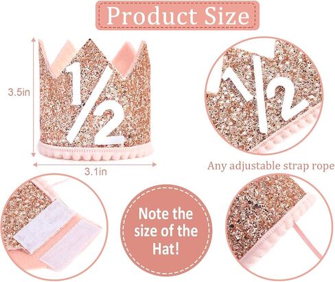 Pink Half Birthday Party Crown - 1/2 Rose Gold Birthday Party Hat, Happy Birthday Crown for Kids, Party Photo Prop, Birthday Party Decorations in Saudi Arabia