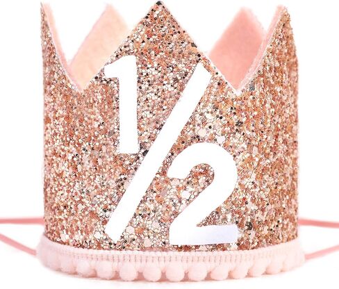Pink Half Birthday Party Crown - 1/2 Rose Gold Birthday Party Hat, Happy Birthday Crown for Kids, Party Photo Prop, Birthday Party Decorations in Saudi Arabia