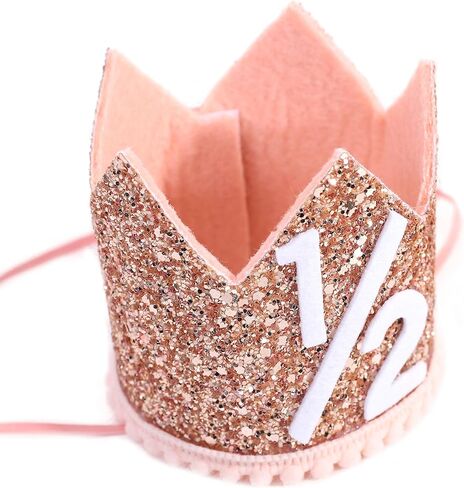 Pink Half Birthday Party Crown - 1/2 Rose Gold Birthday Party Hat, Happy Birthday Crown for Kids, Party Photo Prop, Birthday Party Decorations in Saudi Arabia