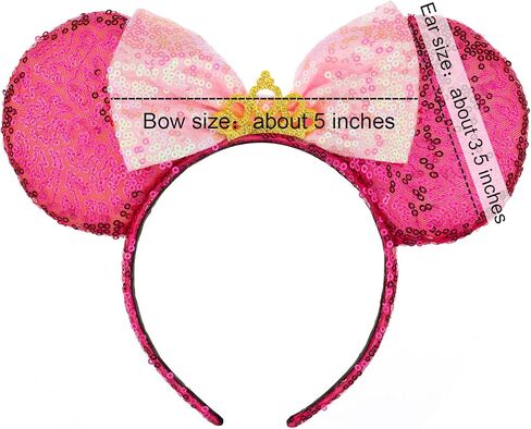 Foeran Mouse Ears Headbands Shiny Bows Mouse Ears Glitter Party Princess Decoration Cosplay Costume for Girls Women (Big red/pink) in Kuwait