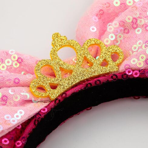 Foeran Mouse Ears Headbands Shiny Bows Mouse Ears Glitter Party Princess Decoration Cosplay Costume for Girls Women (Big red/pink) in Kuwait