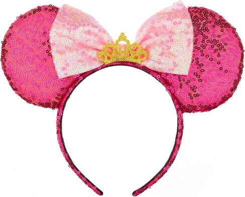 Foeran Mouse Ears Headbands Shiny Bows Mouse Ears Glitter Party Princess Decoration Cosplay Costume for Girls Women (Big red/pink) in Kuwait