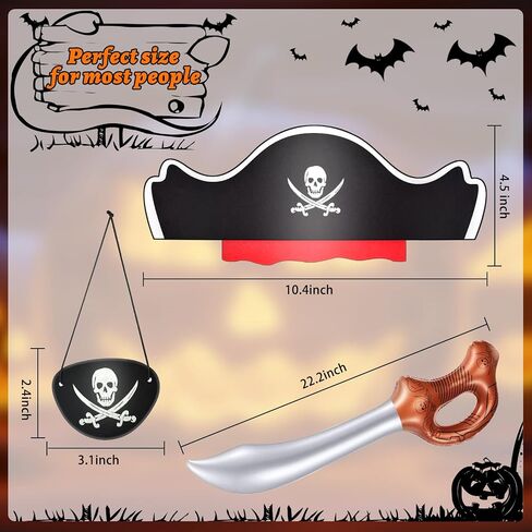 Legigo 18 Pcs Funny Pirate Party Set- Pirate Kids' Party Cosplay Supplies Include 6 Felt Pirate Hats, 6 Pirate Eye Patches, 6 Inflatable Swords for Caribbean Fancy Dress Cosplay Party Stage Prop in Saudi Arabia