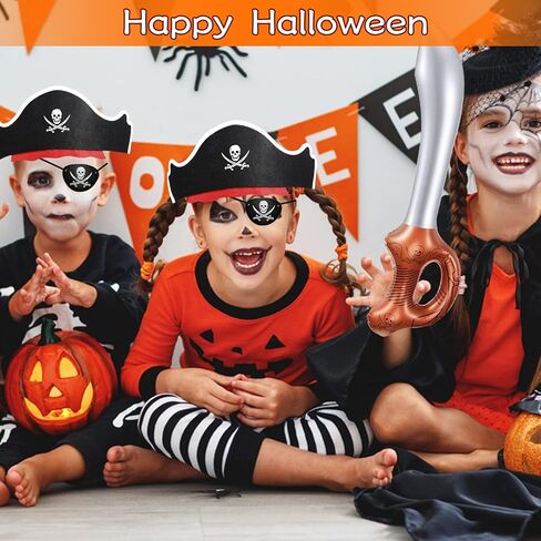 Legigo 18 Pcs Funny Pirate Party Set- Pirate Kids' Party Cosplay Supplies Include 6 Felt Pirate Hats, 6 Pirate Eye Patches, 6 Inflatable Swords for Caribbean Fancy Dress Cosplay Party Stage Prop in Saudi Arabia
