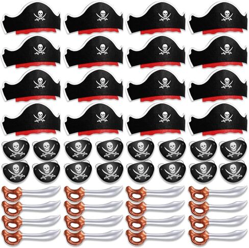 Legigo 18 Pcs Funny Pirate Party Set- Pirate Kids' Party Cosplay Supplies Include 6 Felt Pirate Hats, 6 Pirate Eye Patches, 6 Inflatable Swords for Caribbean Fancy Dress Cosplay Party Stage Prop in Saudi Arabia