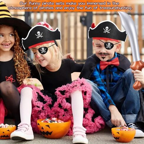 Legigo 18 Pcs Funny Pirate Party Set- Pirate Kids' Party Cosplay Supplies Include 6 Felt Pirate Hats, 6 Pirate Eye Patches, 6 Inflatable Swords for Caribbean Fancy Dress Cosplay Party Stage Prop in Saudi Arabia