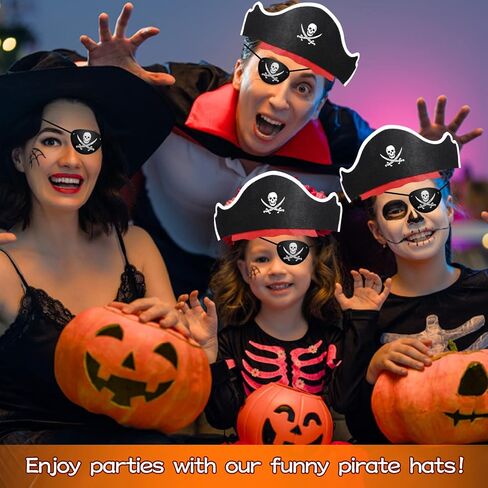 Legigo 18 Pcs Funny Pirate Party Set- Pirate Kids' Party Cosplay Supplies Include 6 Felt Pirate Hats, 6 Pirate Eye Patches, 6 Inflatable Swords for Caribbean Fancy Dress Cosplay Party Stage Prop in Saudi Arabia
