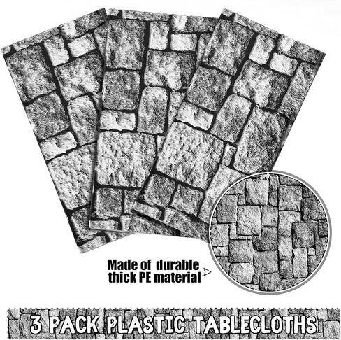 Stone Wall Tablecloths, Medieval Themed Party Decorations Supplies Disposable Plastic Brick Stone Tablecloth Castle Brick Wall Table Covers for Halloween Birthday Party Favors(108 x 54 Inch, 1 Pack) in Saudi Arabia