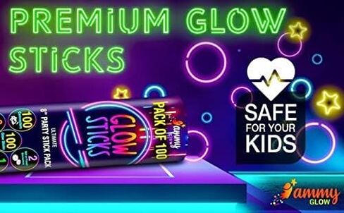 Ammy Glow Glow Sticks (205 Pcs Kit) Bulk Party Pack-100 Pack Glow Sticks with Connectors & Glasses- Party Favors for Kids 8-12- Neon Glow in The Dark Party Supplies for Birthdays & Events in Kuwait
