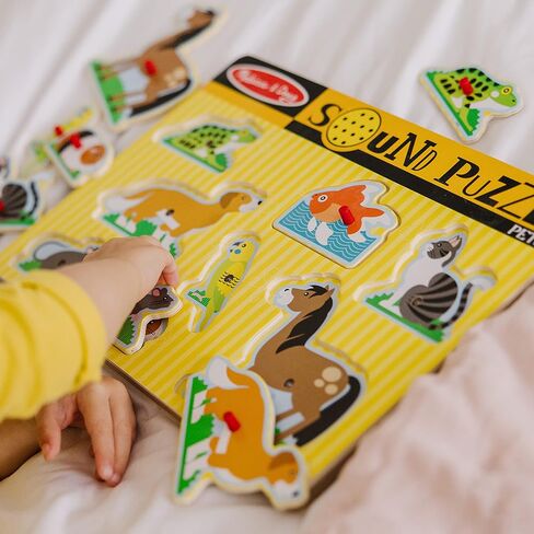 Melissa & Doug Vehicles Sound Puzzle - Wooden Peg Puzzle With Light-Activated Sound Effects (8 pcs) Puzzles for Toddlers, Wooden Puzzles For Kids Ages 2+ in Saudi Arabia
