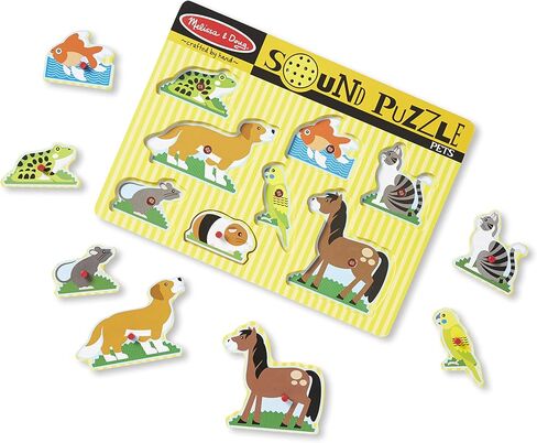 Melissa & Doug Vehicles Sound Puzzle - Wooden Peg Puzzle With Light-Activated Sound Effects (8 pcs) Puzzles for Toddlers, Wooden Puzzles For Kids Ages 2+ in Saudi Arabia