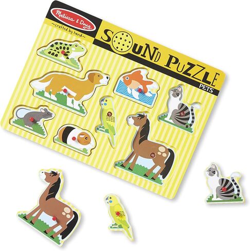 Melissa & Doug Vehicles Sound Puzzle - Wooden Peg Puzzle With Light-Activated Sound Effects (8 pcs) Puzzles for Toddlers, Wooden Puzzles For Kids Ages 2+ in Saudi Arabia