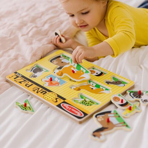 Melissa & Doug Vehicles Sound Puzzle - Wooden Peg Puzzle With Light-Activated Sound Effects (8 pcs) Puzzles for Toddlers, Wooden Puzzles For Kids Ages 2+ in Saudi Arabia