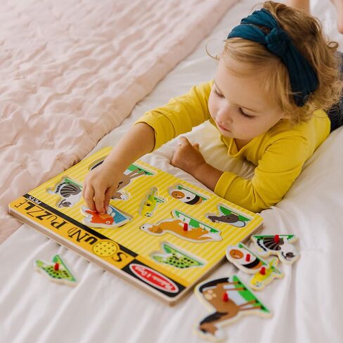 Melissa & Doug Vehicles Sound Puzzle - Wooden Peg Puzzle With Light-Activated Sound Effects (8 pcs) Puzzles for Toddlers, Wooden Puzzles For Kids Ages 2+ in Saudi Arabia