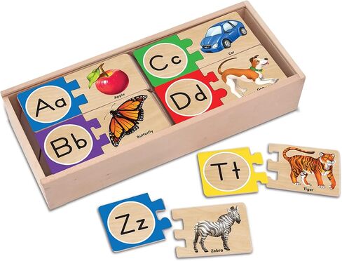 Melissa & Doug Self-Correcting Alphabet Wooden Puzzles With Storage Box (52 pcs) - ABC Puzzles, Wooden Alphabet Puzzle For Kids Ages 4+ in Saudi Arabia
