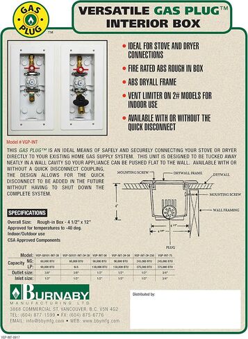 Burnaby Manufacturing Ltd VGP-INT-2#-250 قابس غاز داخلي متعدد الاستخدامات، أبيض in Saudi Arabia