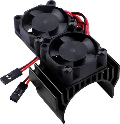 HobbyPark ألومنيوم 540 محرك بالوعة الحرارة مع مراوح تبريد مزدوجة تناسب 550 3650 حجم محرك محرك بدون فرشاة لـ 1/10 RC سيارة شاحنة عربات التي تجرها الدواب الزاحف (أحمر) in Saudi Arabia