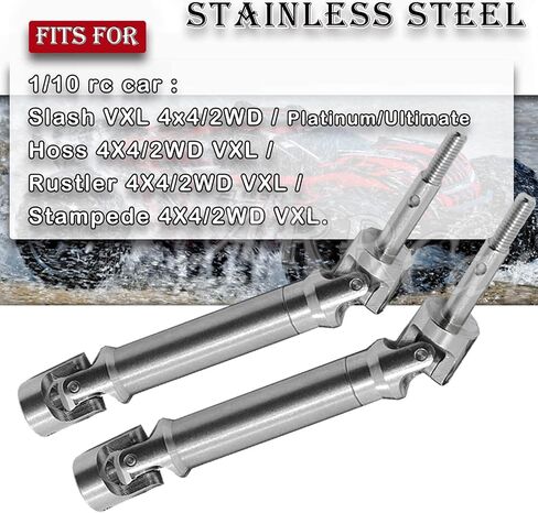 قطعتان من عمود المحرك الخلفي من الفولاذ المقاوم للصدأ CVD جزء ترقيات لـ 1/10 Stampede VXL 4X4 2WD، Rustler VXL 4X4 2WD، Slash VXL 4X4 2WD، Hoss VXL 4X4 2WD، عمود محرك ARRCat #45 مع سداسي، أسود in Kuwait