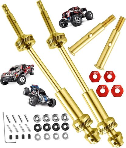 Rcarmumb RC Upgrades Part Drive Shaft CVD for 1/10 Slash VXL 2WD,Stampede VXL 2WD,Rustler VXL 2WD,Hoss VXL,Stainless Steel #45 Drive Shaft Front Axles with Red Hex,Gold in Saudi Arabia