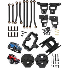 RC Upgrade Parts for 1/18 TRX4M,Aluminium Steering Servo Mount & Gearbox & Gearbox Base & Front Rear Shock Towers & Suspension Links Hops Ups,Black