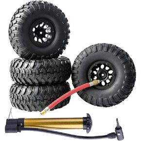 118mm RC Crawler Tire and Wheel Set, 1.9 inch Beadlock Wheels & Inflatable Tyres with Pump for 1/10 RC Crawler Car Axial SCX10 Tamiya CC01 D90 (Black) in Saudi Arabia